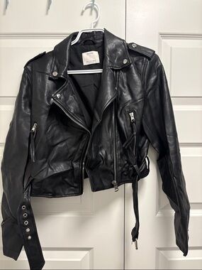 Bershka Black Cropped Leather Jacket